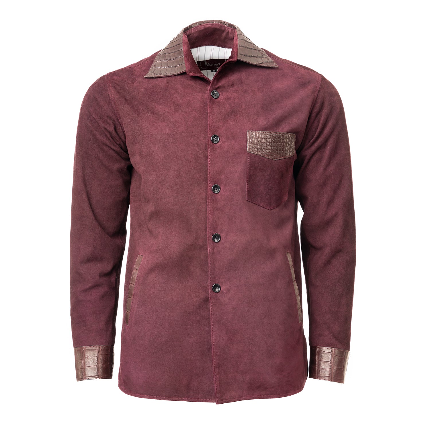 Burgundy Suede Shirt with Lizard Leather Accents – Exclusivos Baez