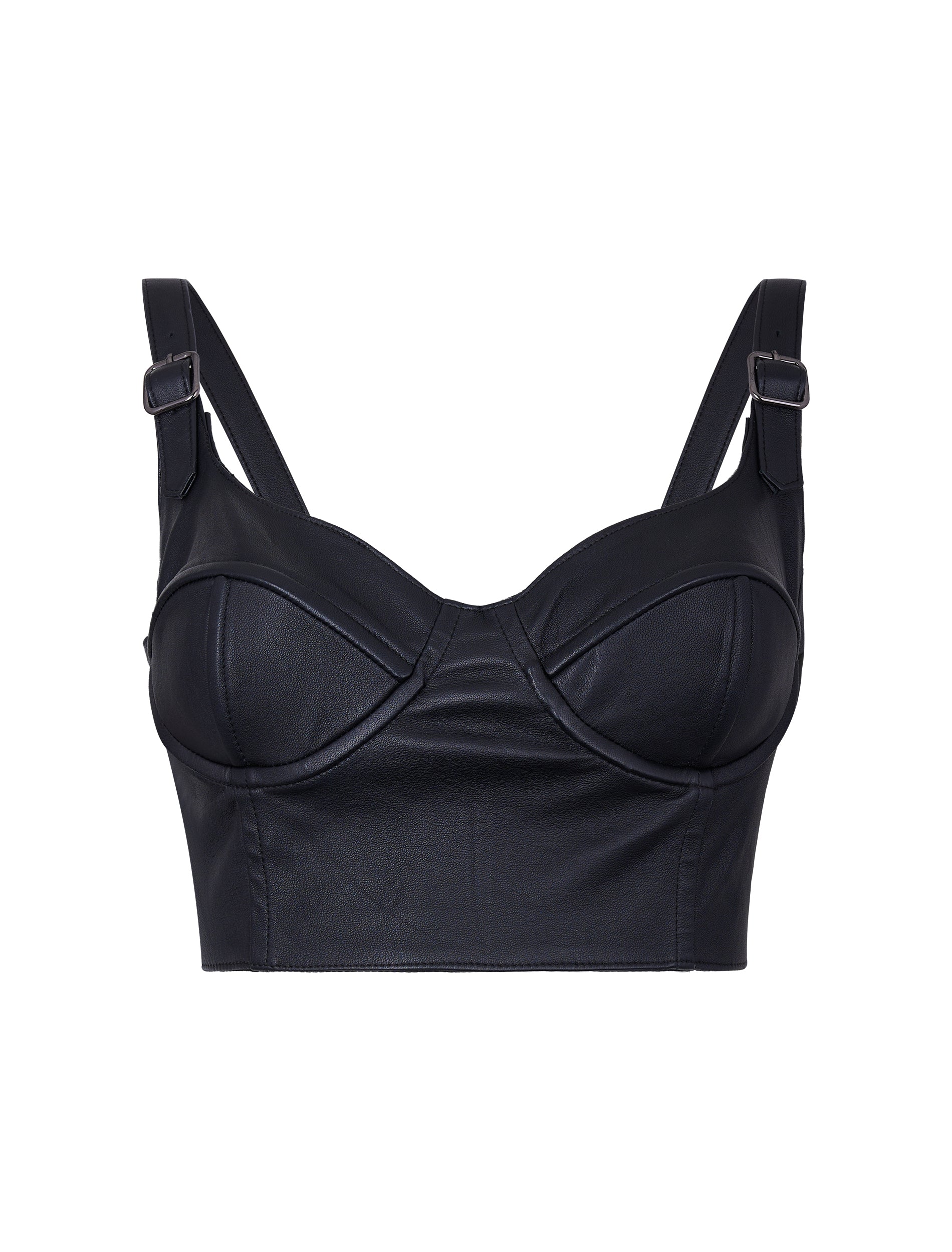 Black Lambskin Sweetheart Crop Top