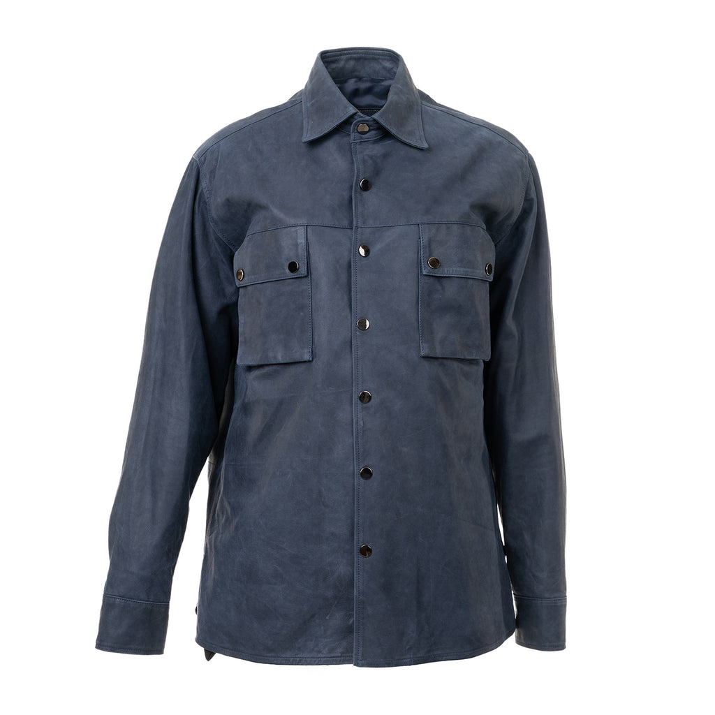 Dark Blue Lamb Leather Shirt