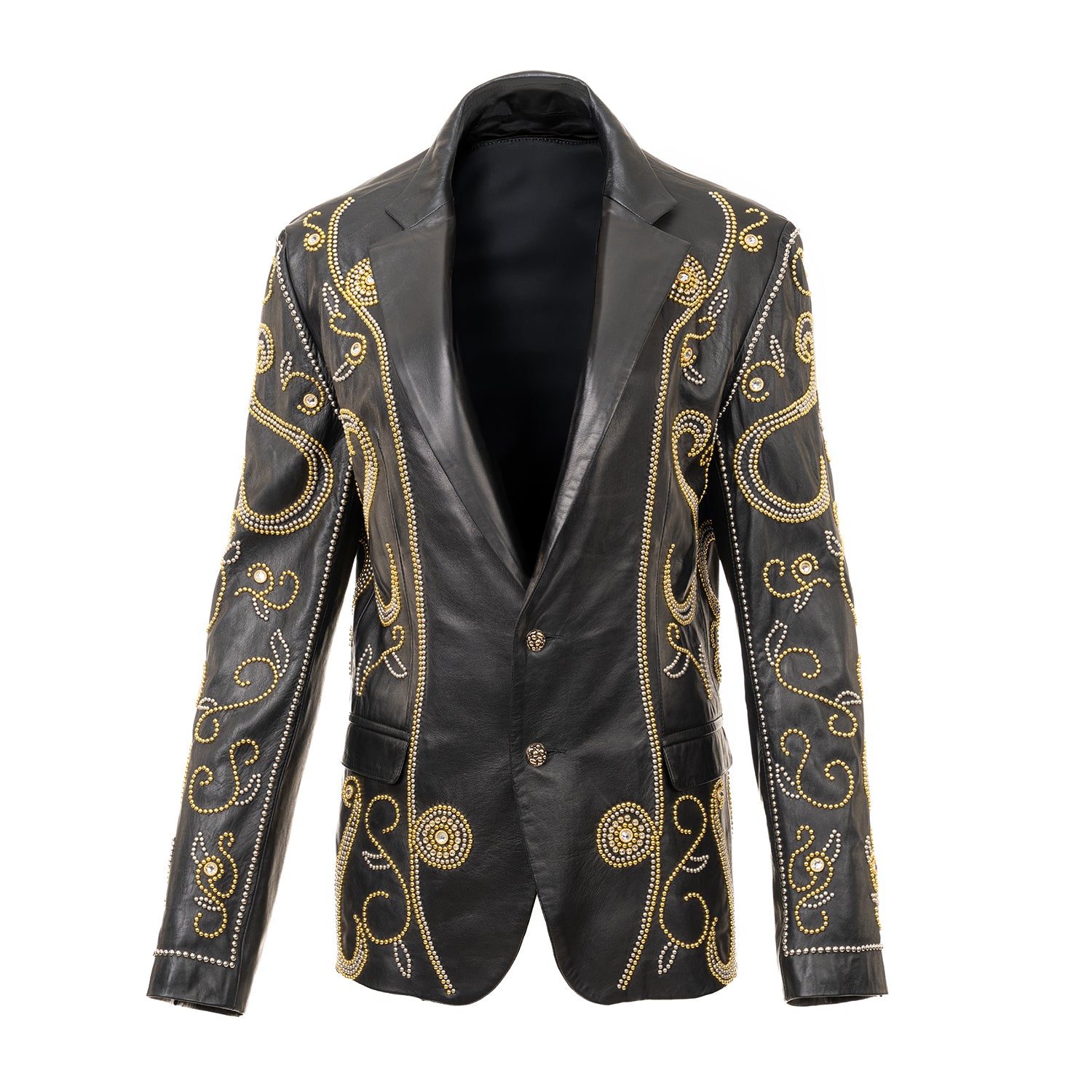 Black Leather Blazer with Metallic & Swarovski Crystal Inlays