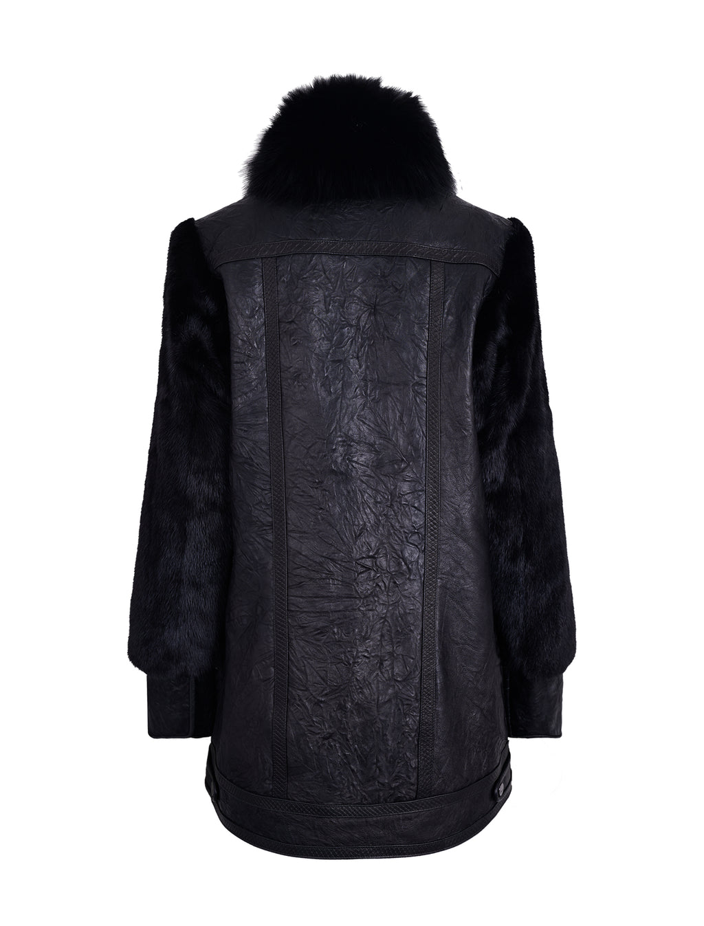 Textured Leather Coat with Mink Collar and Sleeves