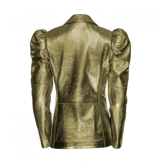 Metallic Sheepskin Jacket with Puffed Shoulders