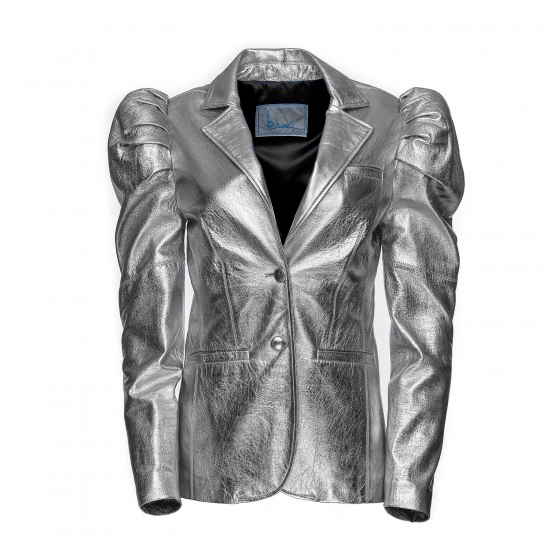 Metallic Sheepskin Jacket with Puffed Shoulders
