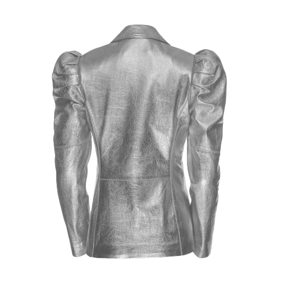 Metallic Sheepskin Jacket with Puffed Shoulders