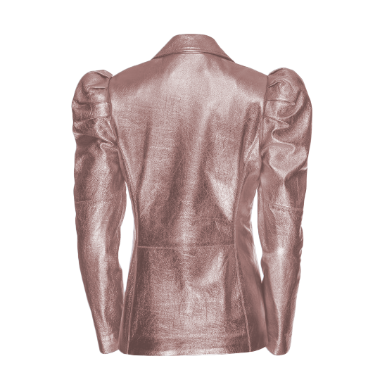 Metallic Sheepskin Jacket with Puffed Shoulders
