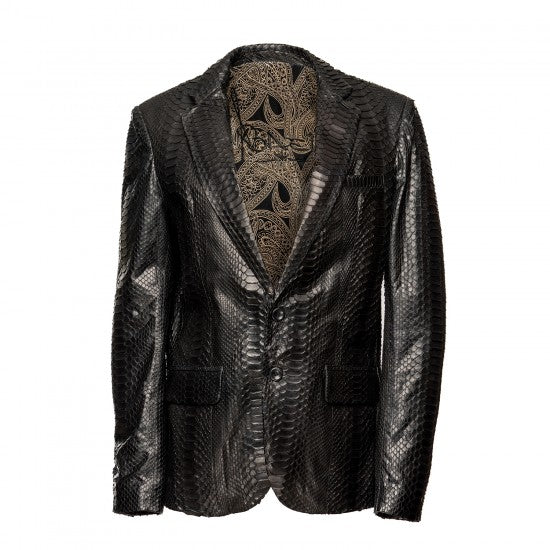Python Snakeskin Leather Lapel Jacket