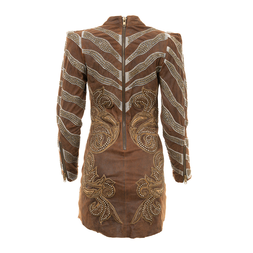 Leather Mini Dress with Swarovski Details