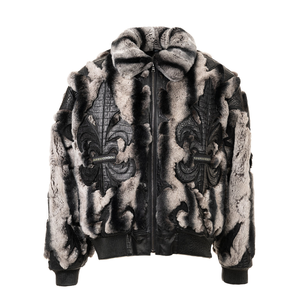 Two-Tone Rabbit Fur Bomber with Sculpted Alligator Leather Accents