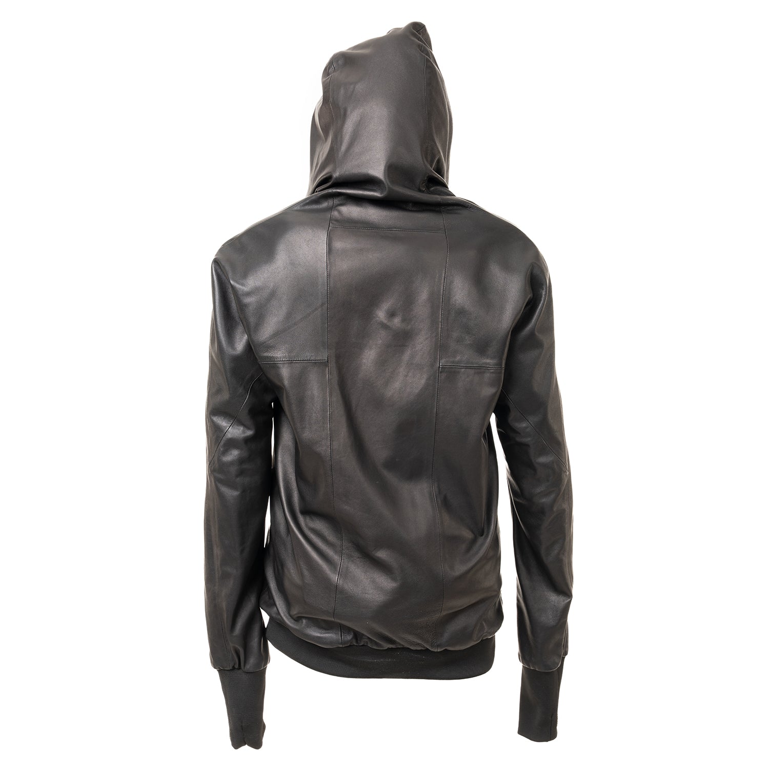 Black Leather Hoodie with Studded Detailing