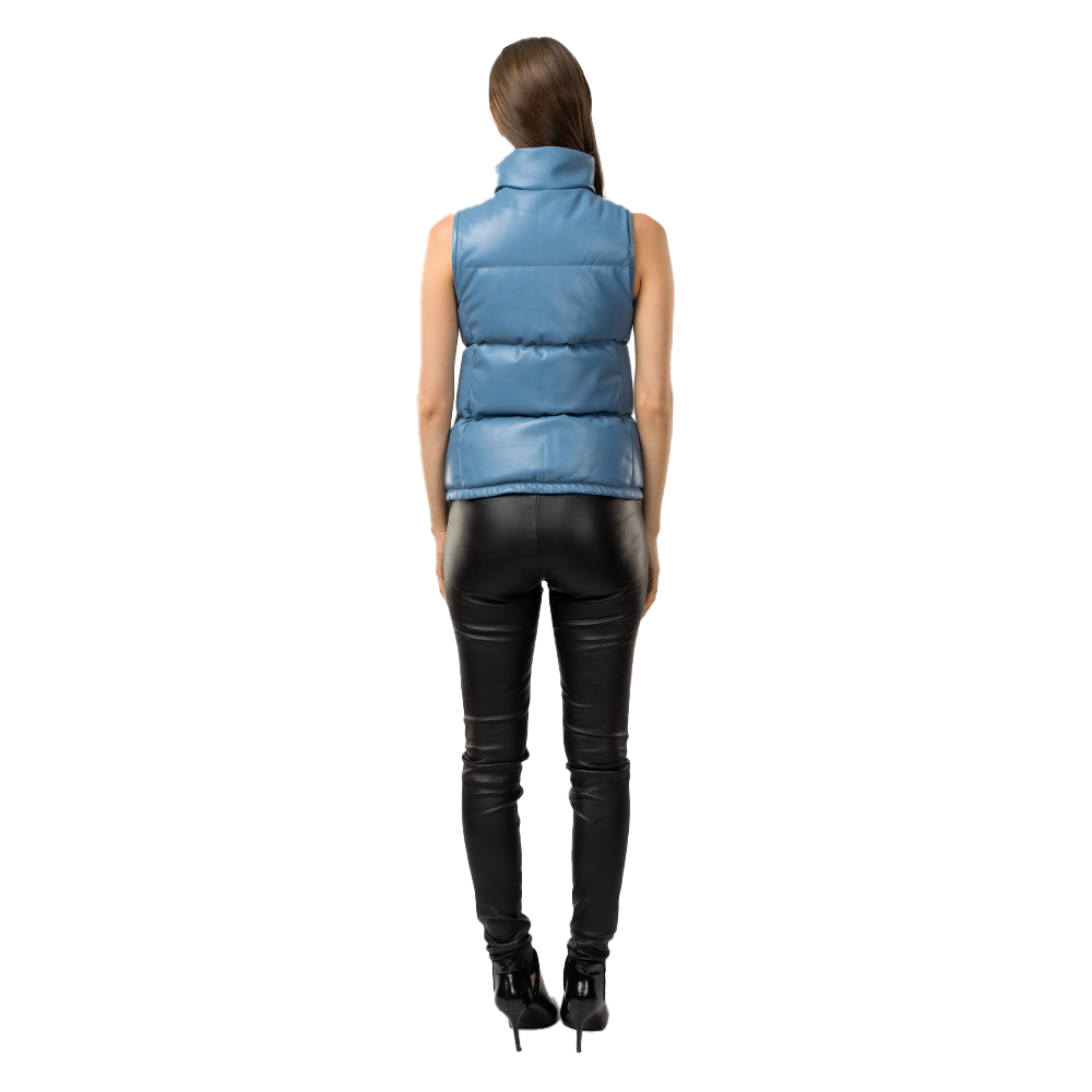 Chaleco de plumón de cuello alto de piel de oveja azul