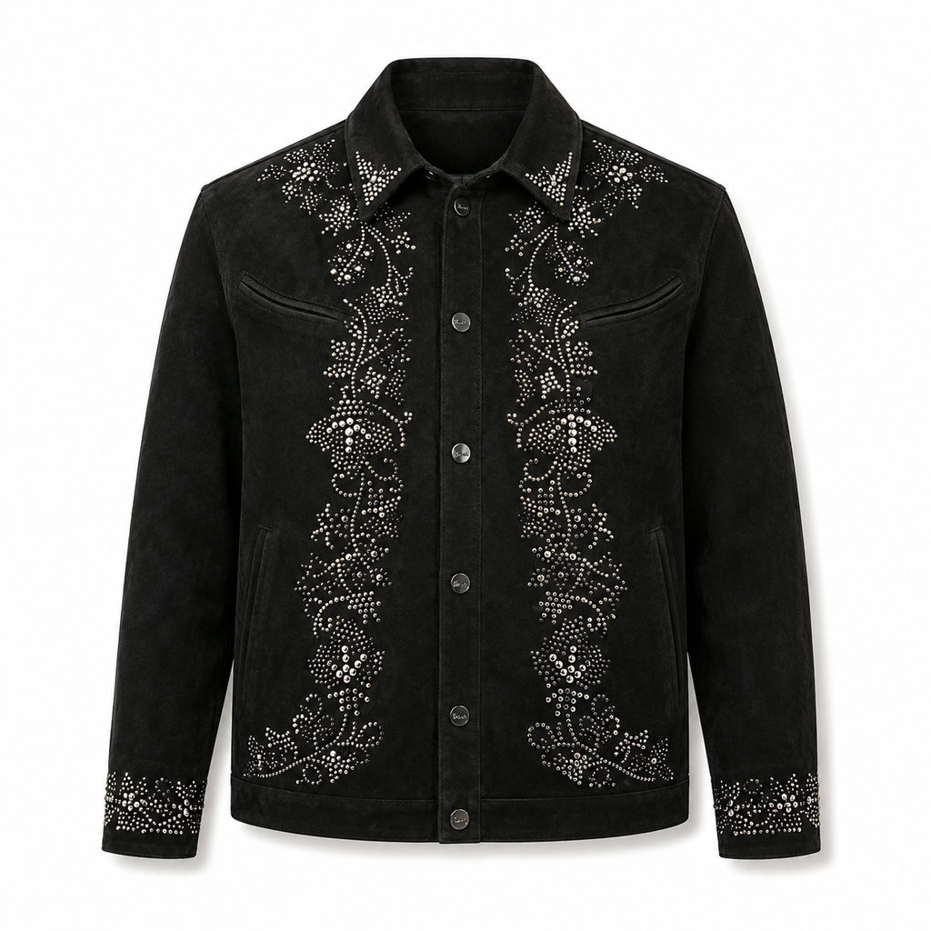 Shaved Sheepskin Leather Shirt with Metal Studs