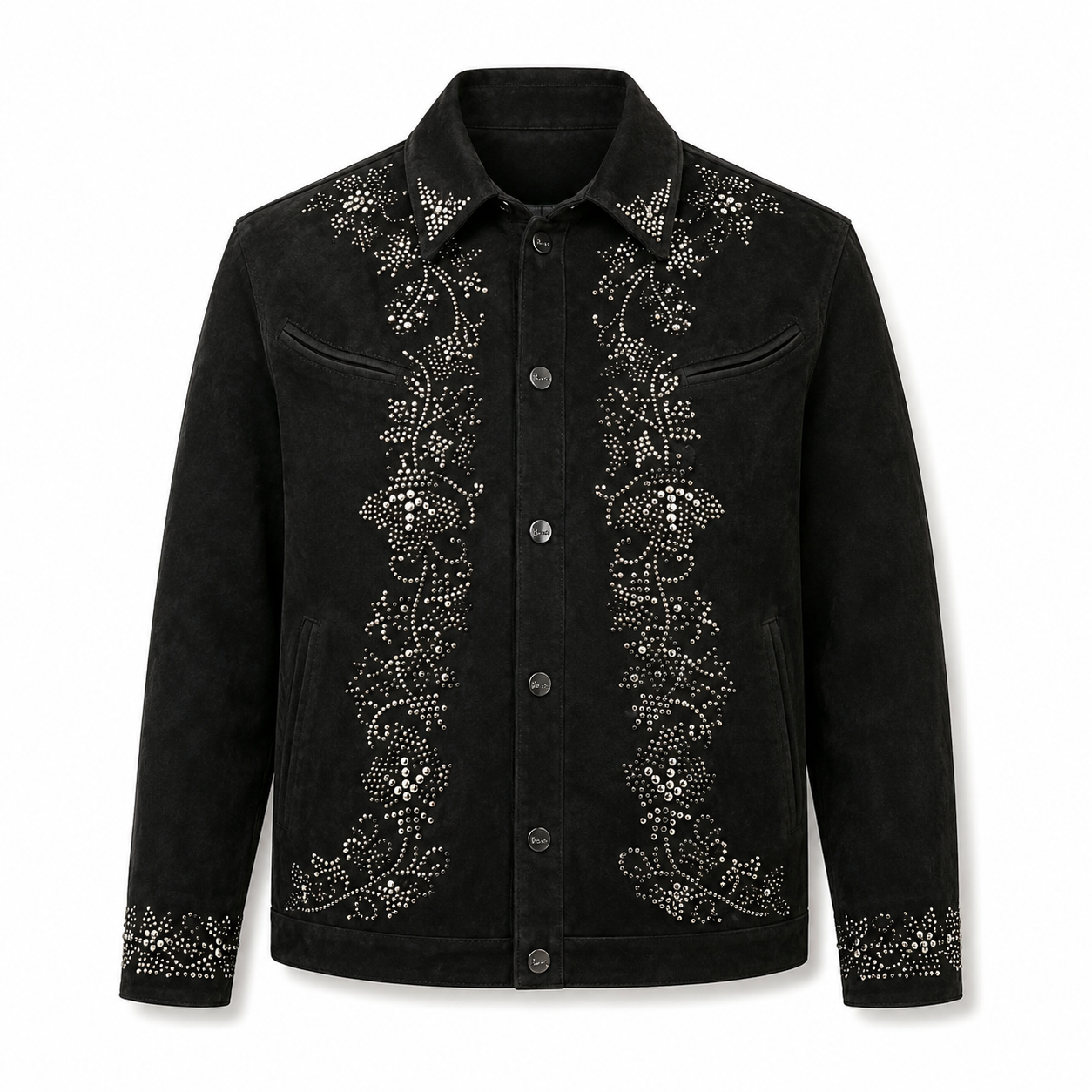 Shaved Sheepskin Leather Shirt with Metal Studs