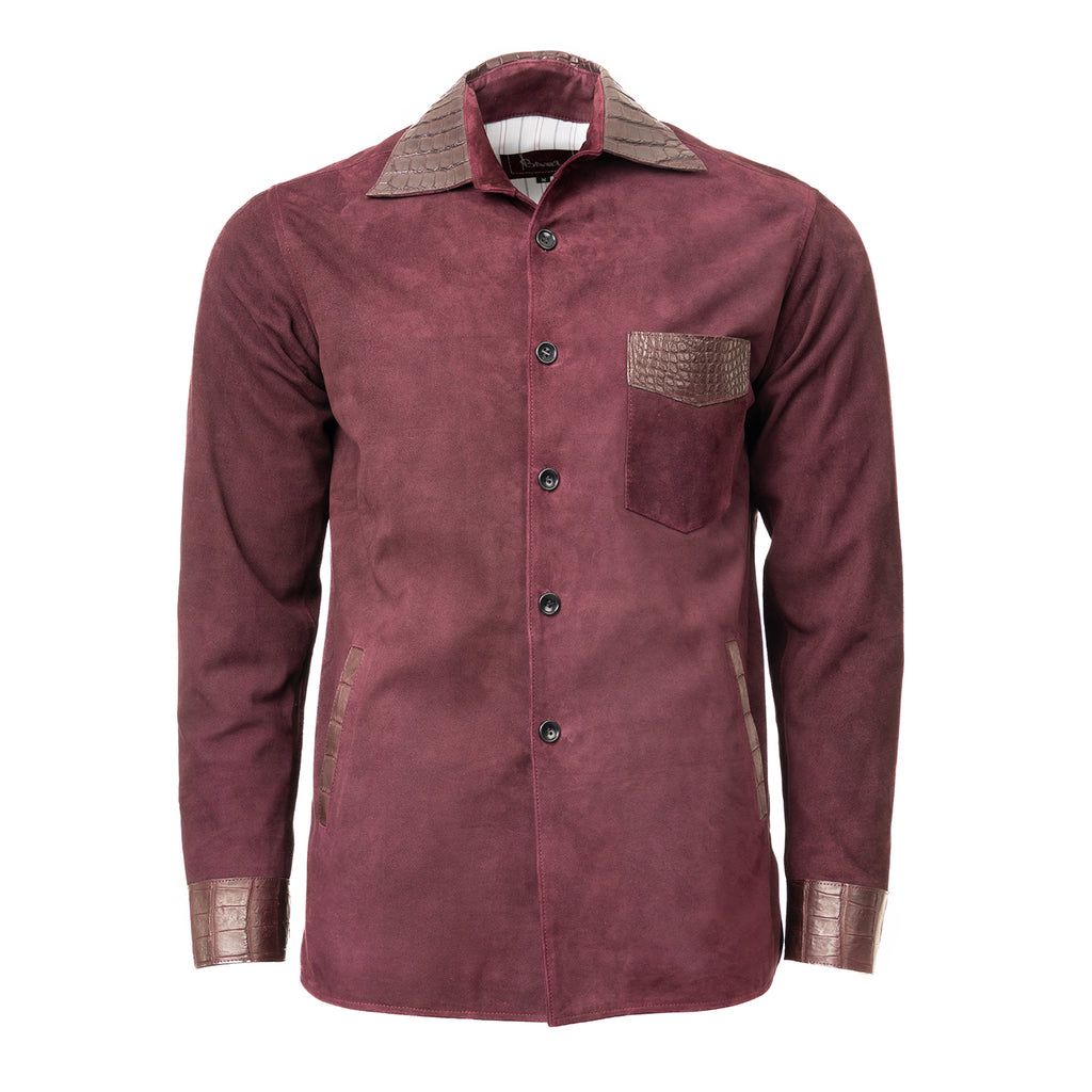 Burgundy Suede Shirt with Lizard Leather Accents