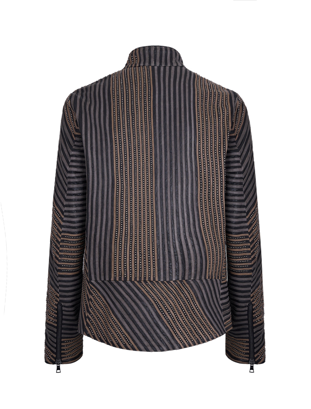 Striped Leather Zip Jacket