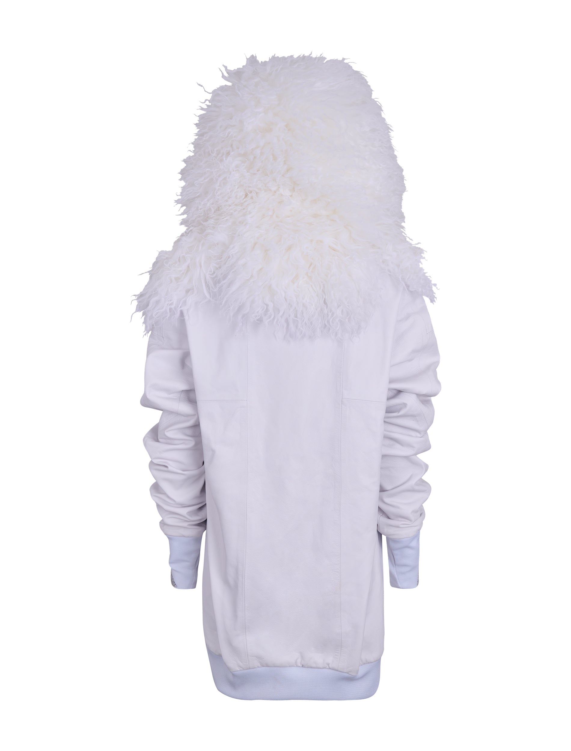 White Leather Hoodie with Mongolian Lamb Fur Hood
