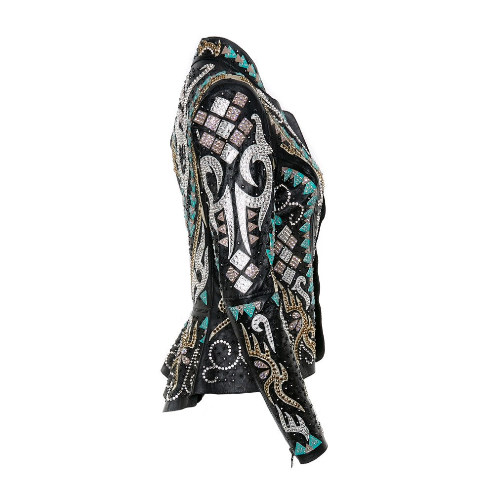 Sheepskin Leather Jacket with Swarovski Crystal Embellishments