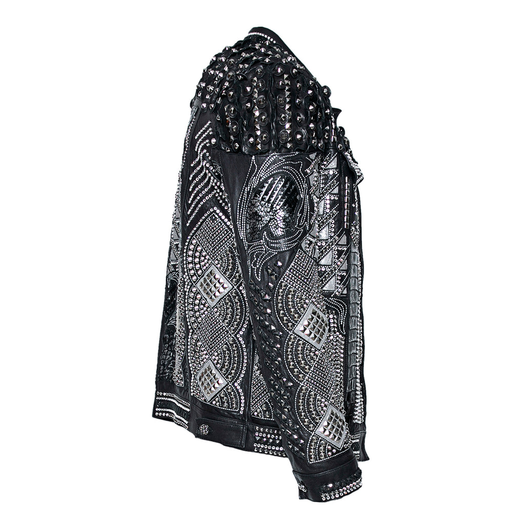 Black Sheepskin Jacket with Swarovski and Metal Detailing