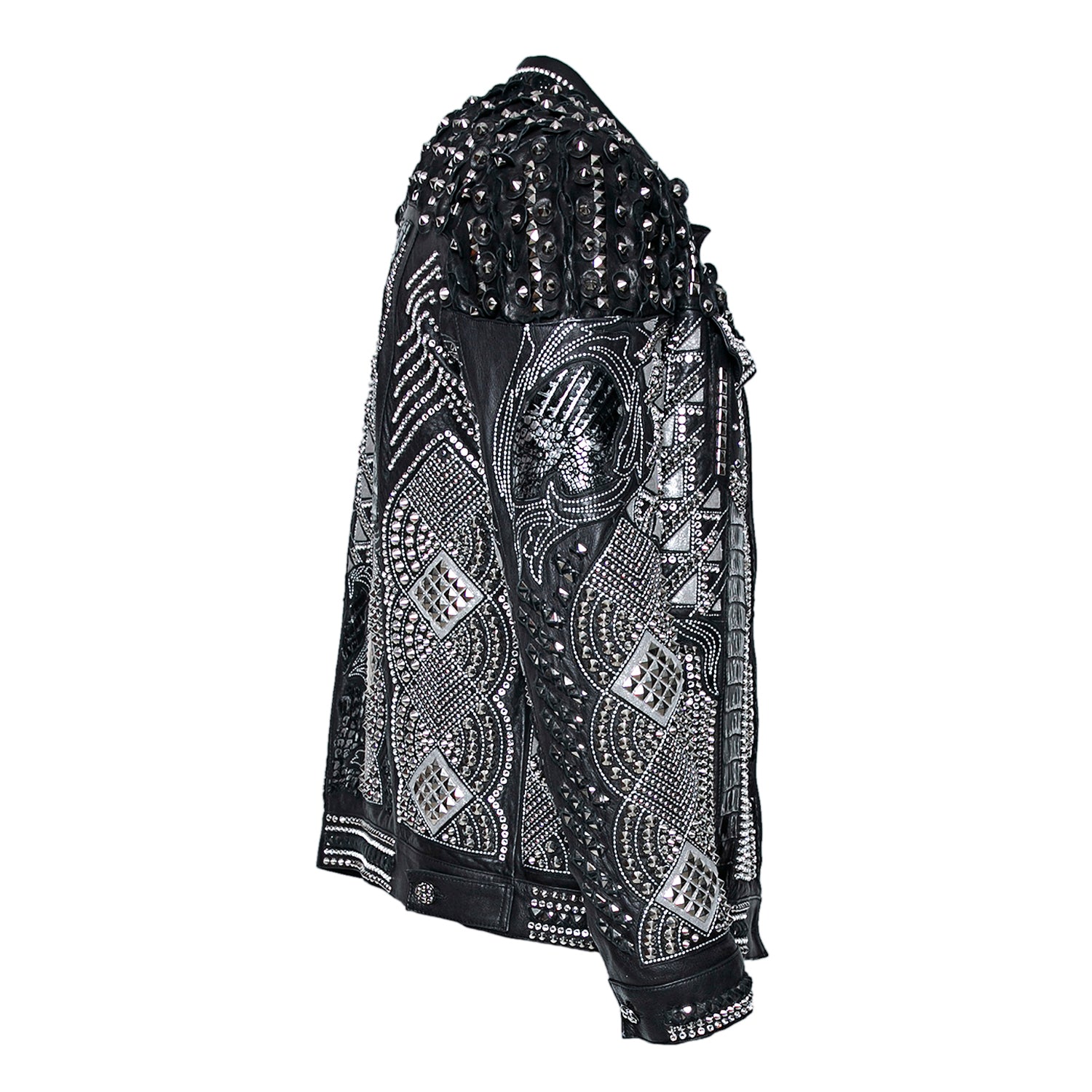 Black Sheepskin Jacket with Swarovski and Metal Detailing