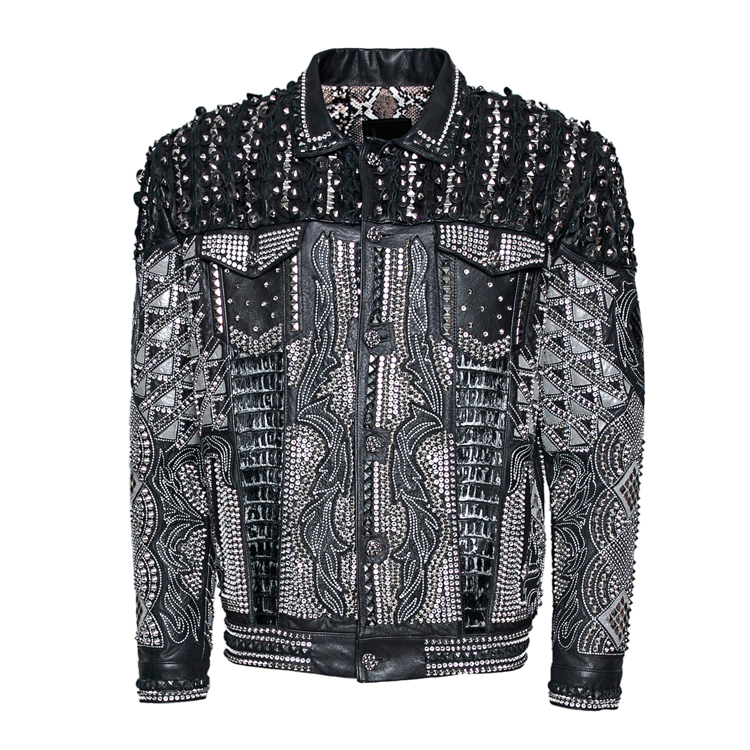 Black Sheepskin Jacket with Swarovski and Metal Detailing