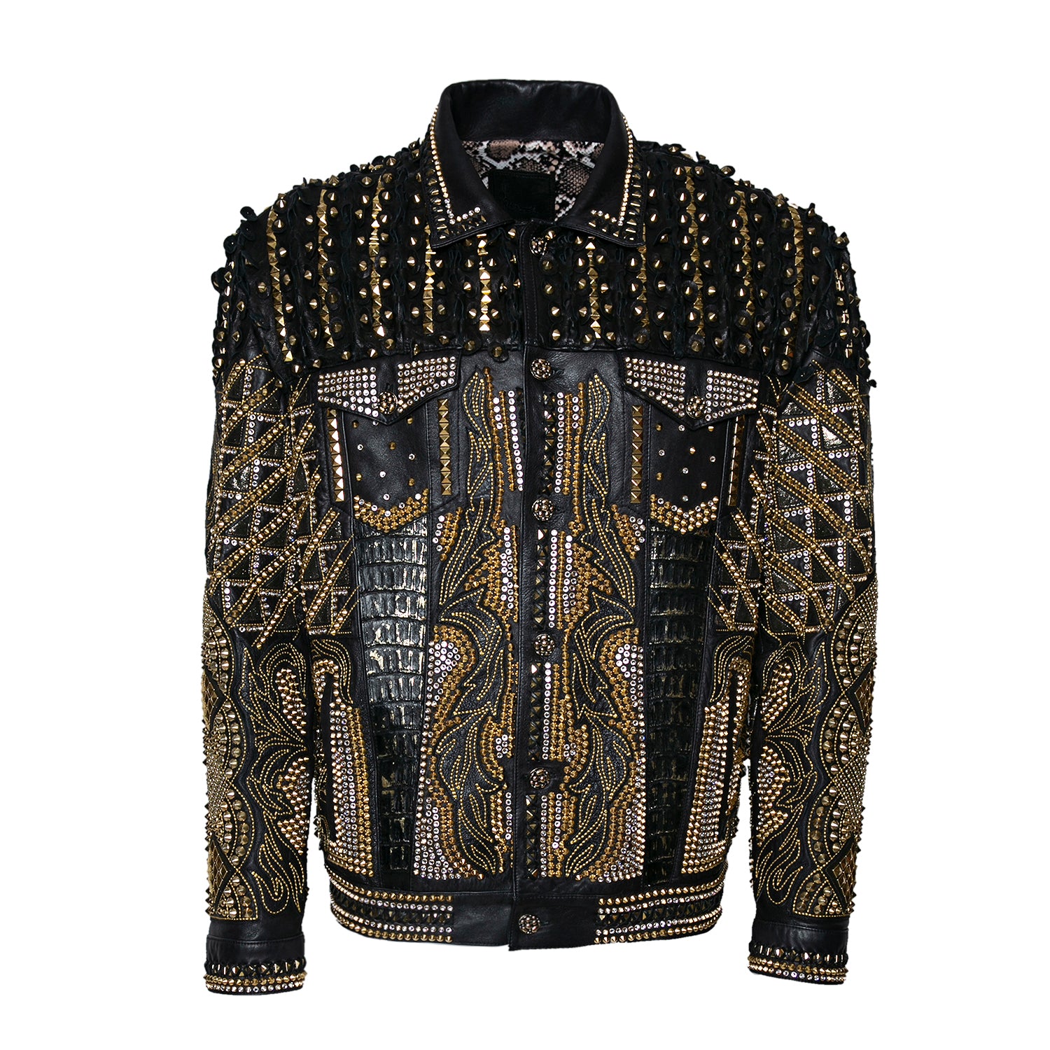 Black Sheepskin Jacket with Swarovski and Metal Detailing