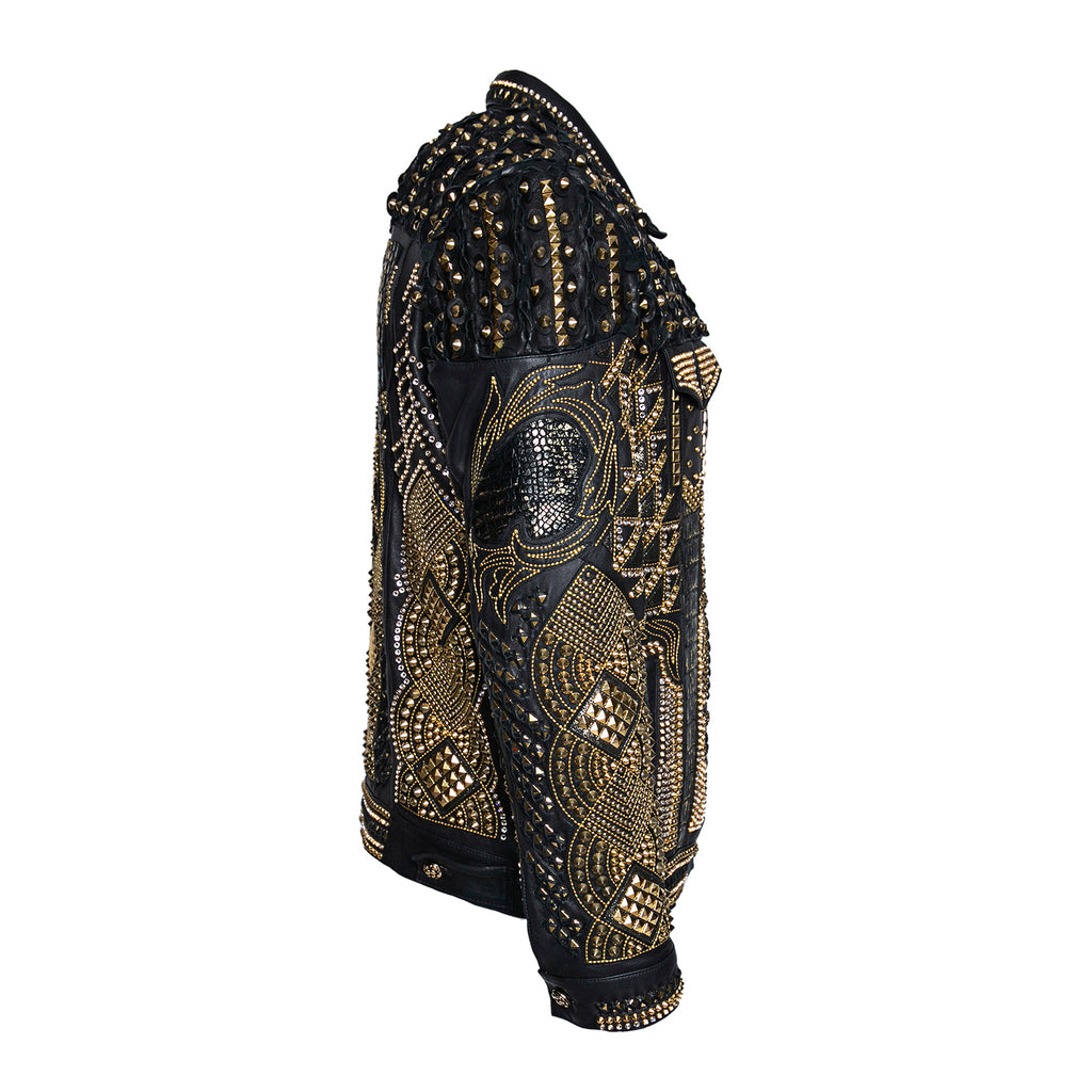 Black Sheepskin Jacket with Swarovski and Metal Detailing