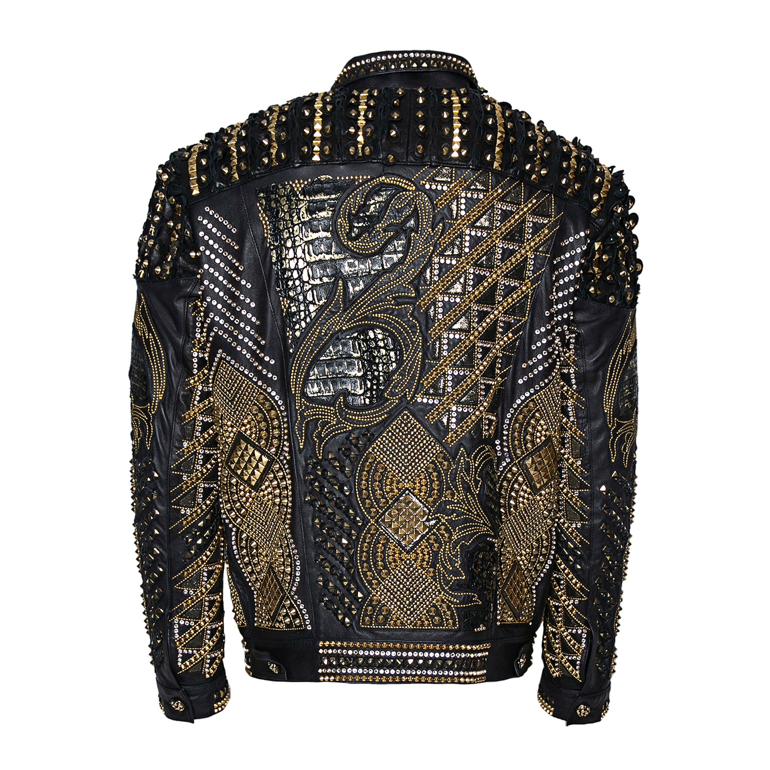 Black Sheepskin Jacket with Swarovski and Metal Detailing