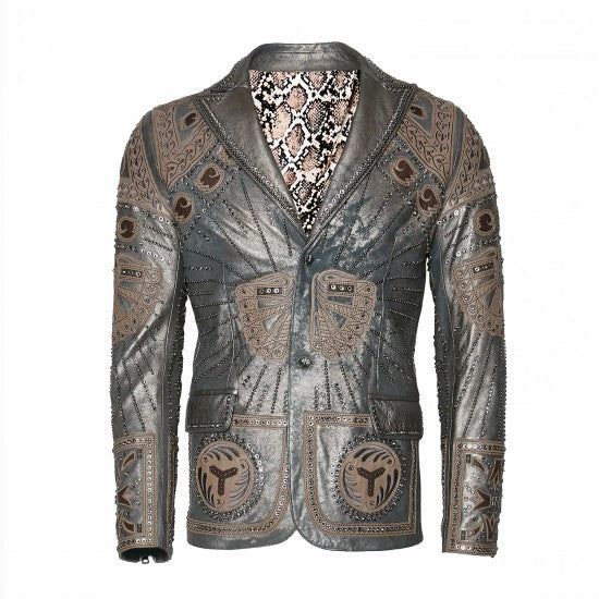 Vintage Sheepskin Leather Embroidered Jacket