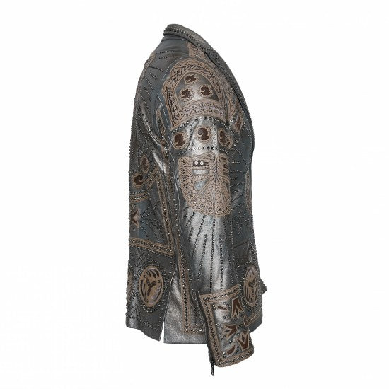 Vintage Sheepskin Leather Embroidered Jacket