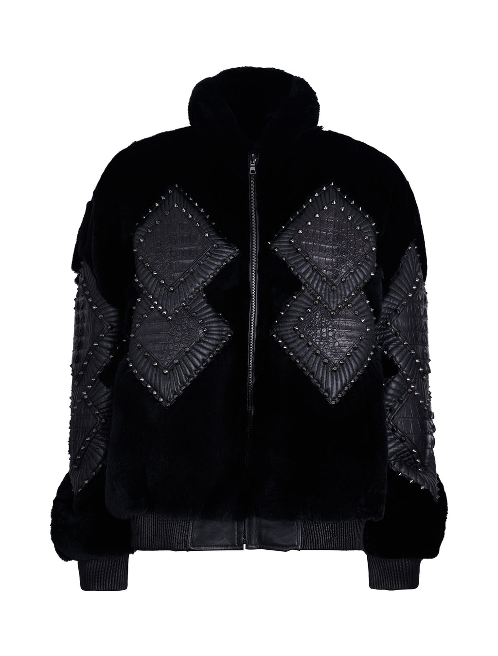 Rex Rabbit Fur Jacket with Caiman Leather Appliqués