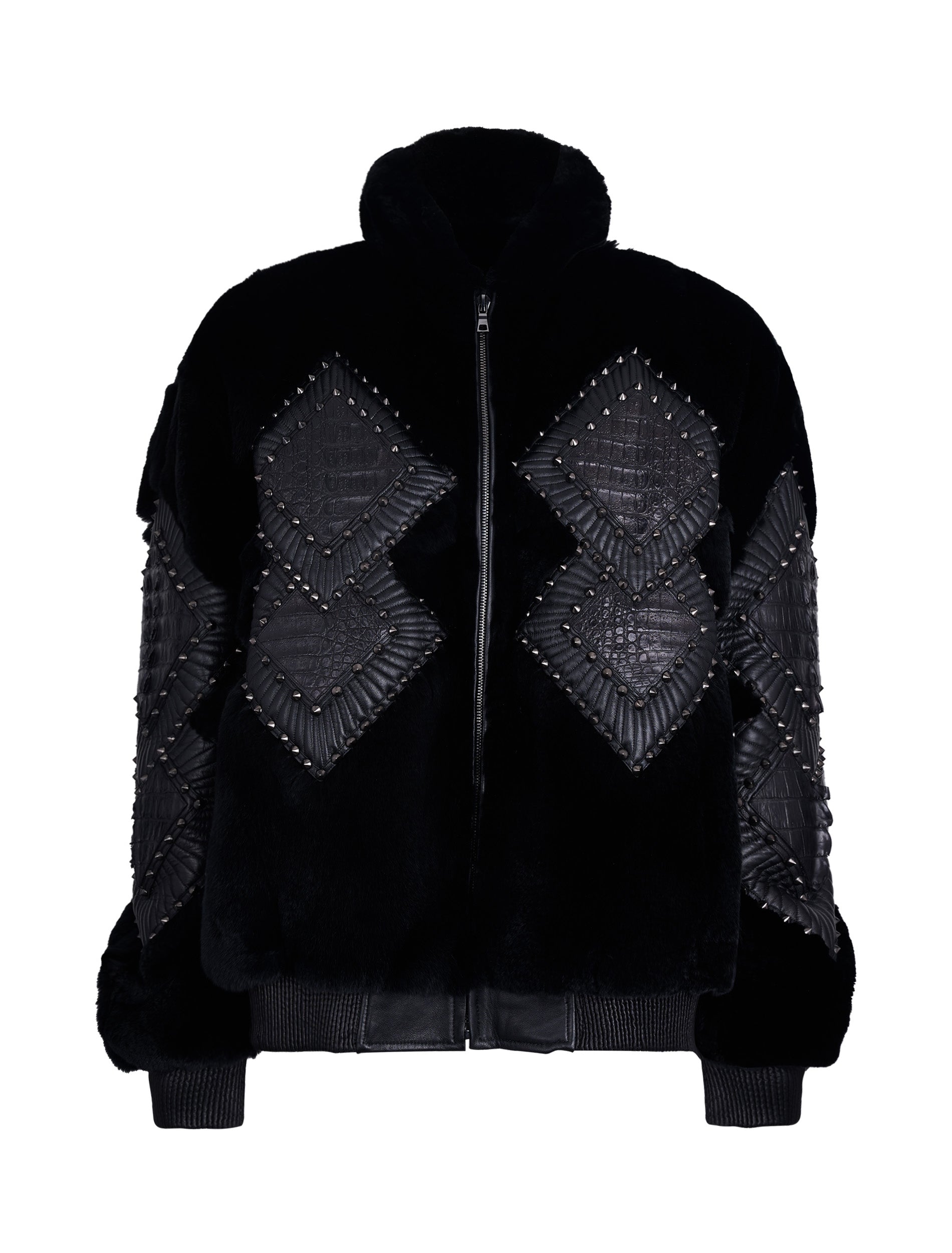 Rex Rabbit Fur Jacket with Caiman Leather Appliqués