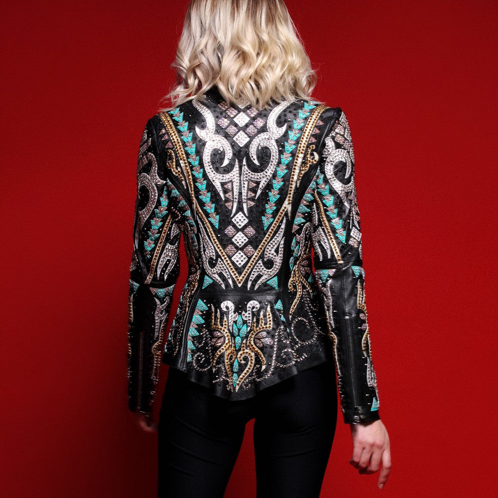 Sheepskin Leather Jacket with Swarovski Crystal Embellishments