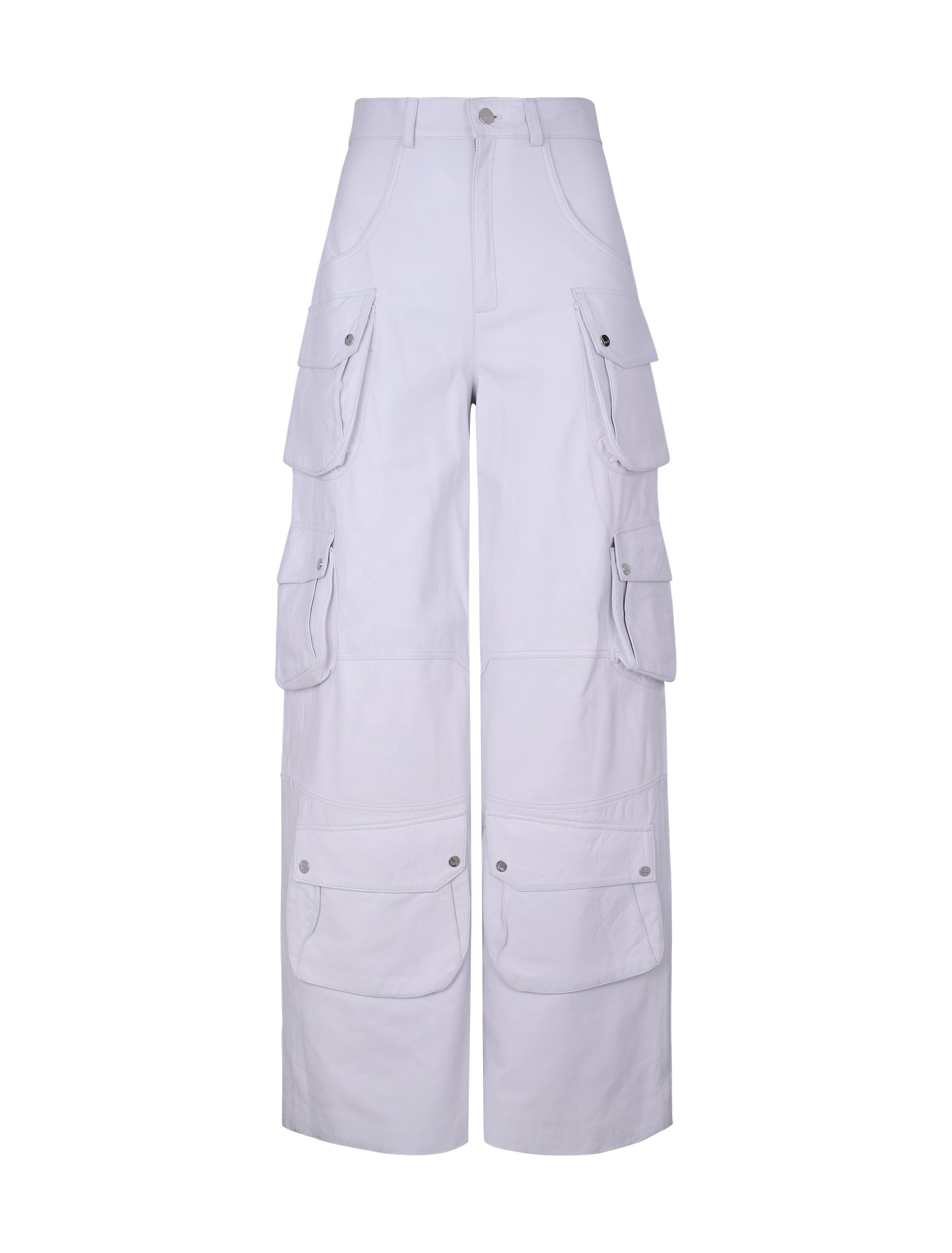 High Waisted Leather Wide Leg Cargo Pants