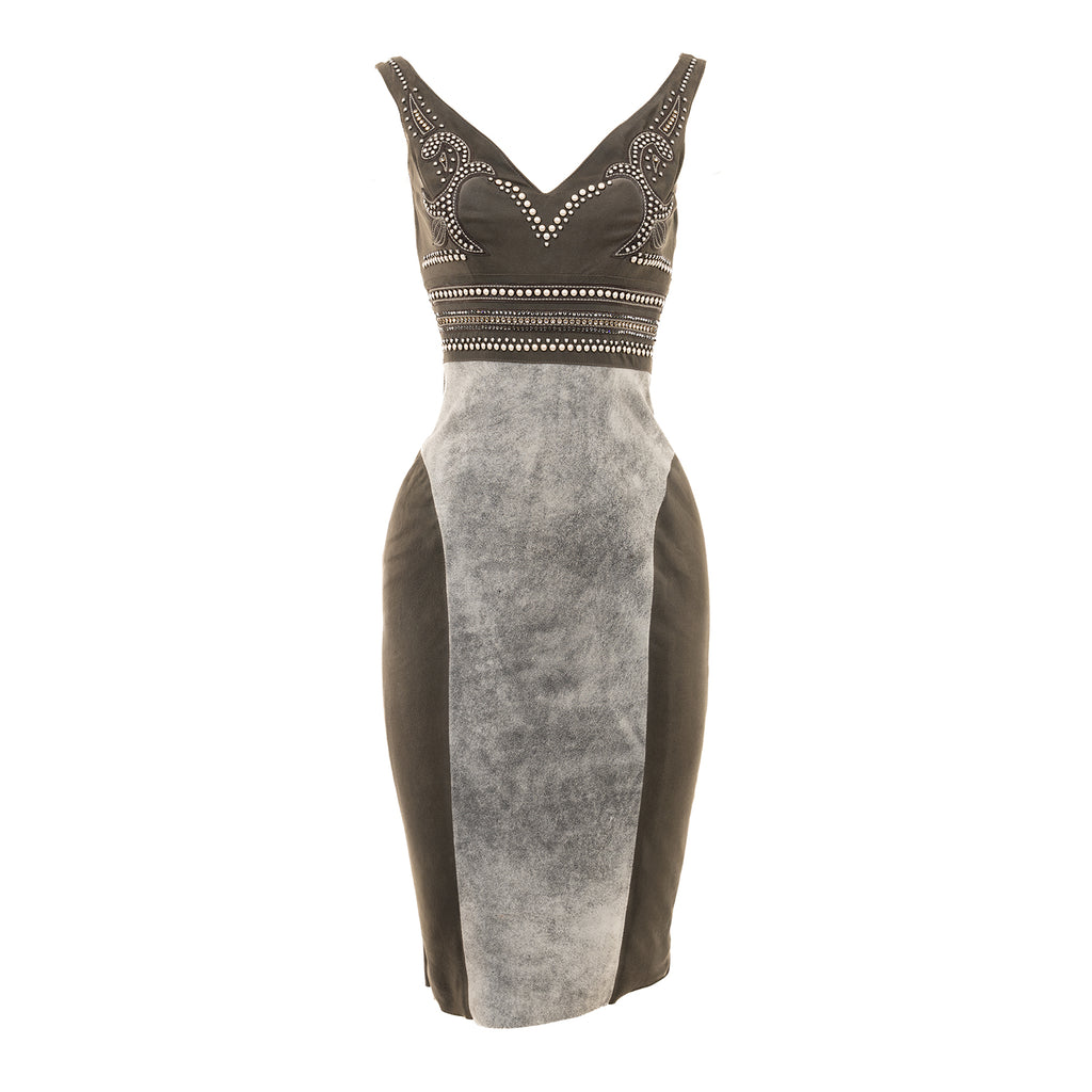 Leather Midi Dress with Swarovski Crystals