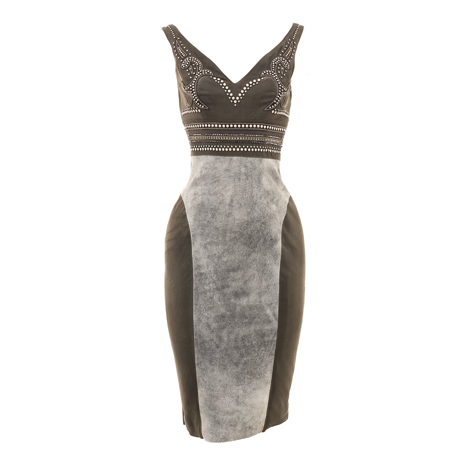 Leather Midi Dress with Swarovski Crystals