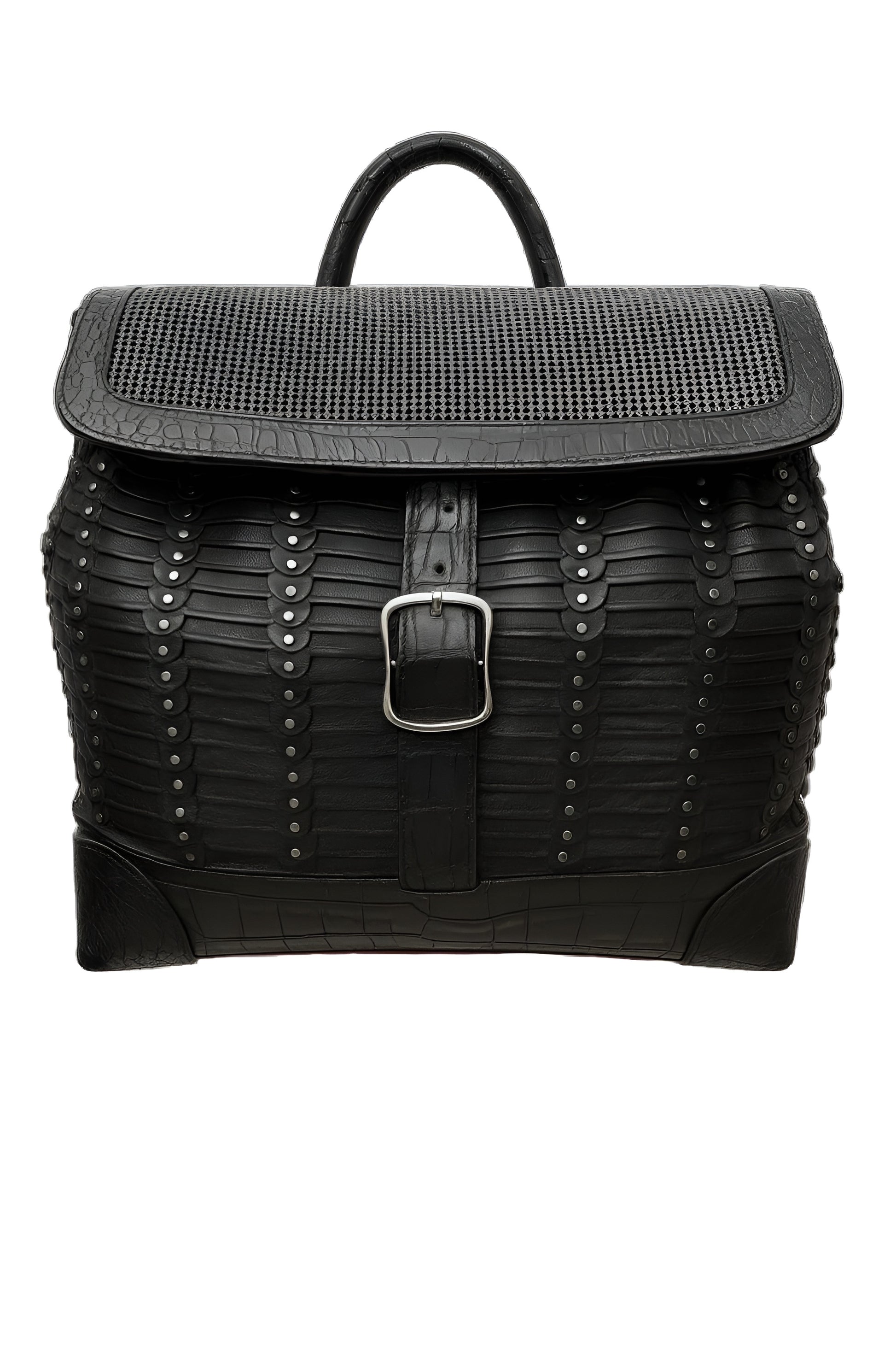 Black Embossed Leather Rivet Backpack