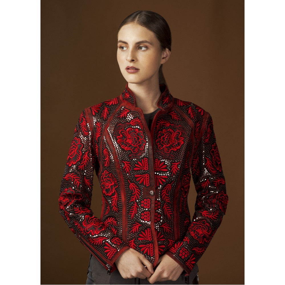 Red Embroidered Floral Jacket