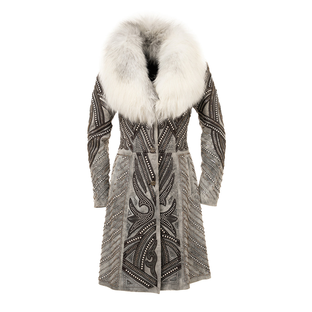 Leather Coat with Arctic Fox Fur Collar