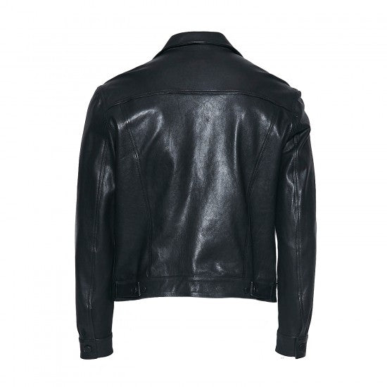 Black Sheepskin Shirt Collar Jacket