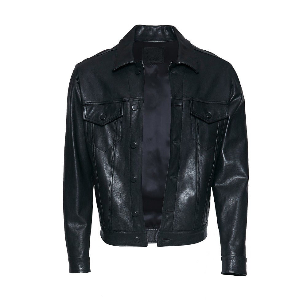Black Sheepskin Shirt Collar Jacket