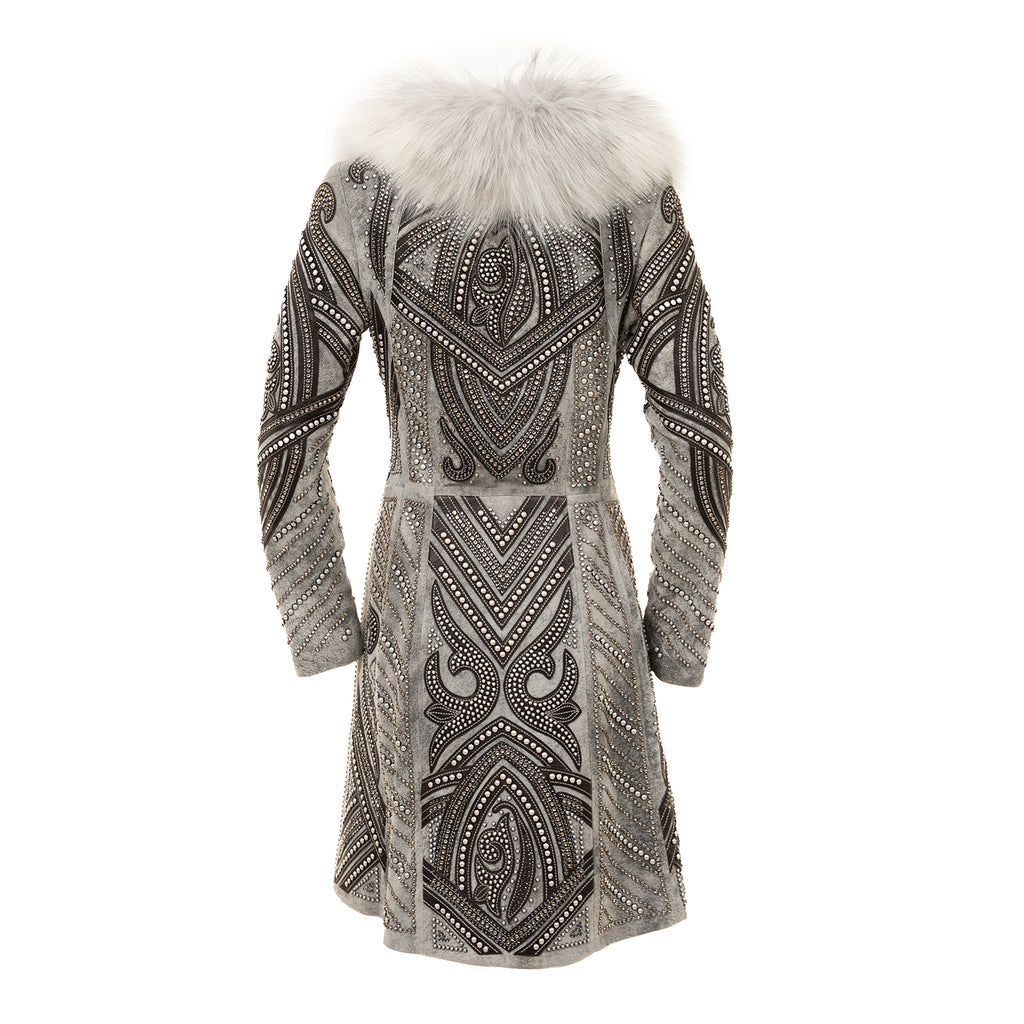 Leather Coat with Arctic Fox Fur Collar