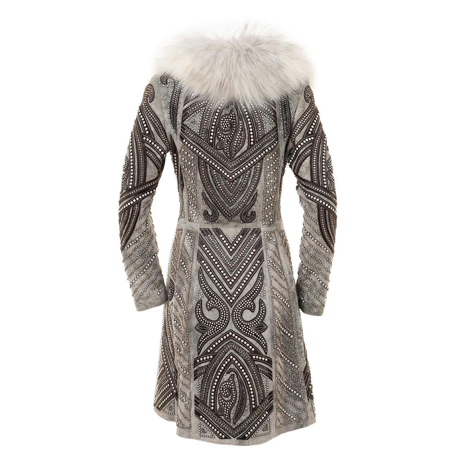 Leather Coat with Arctic Fox Fur Collar