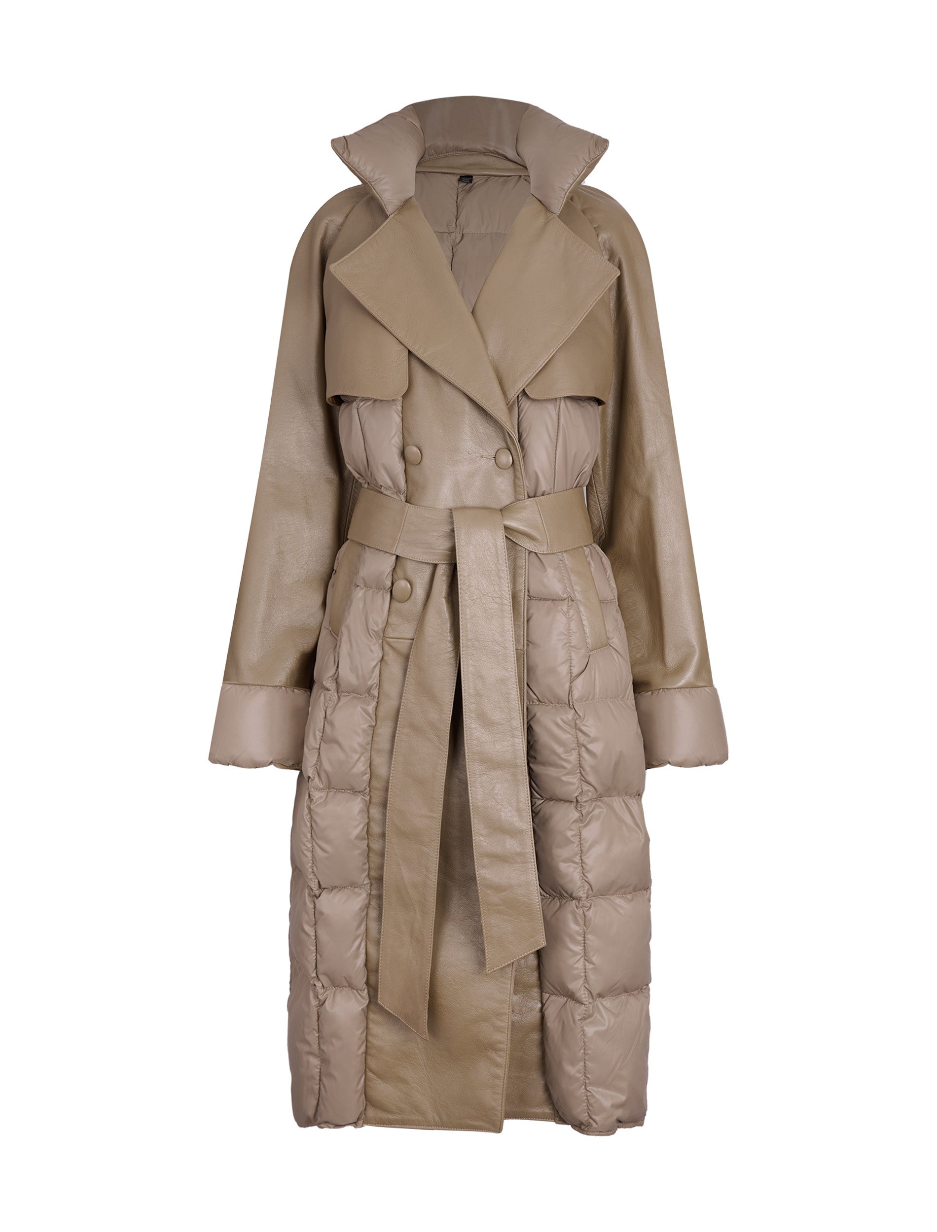 Leather & Nylon Goose Down Trench Coat