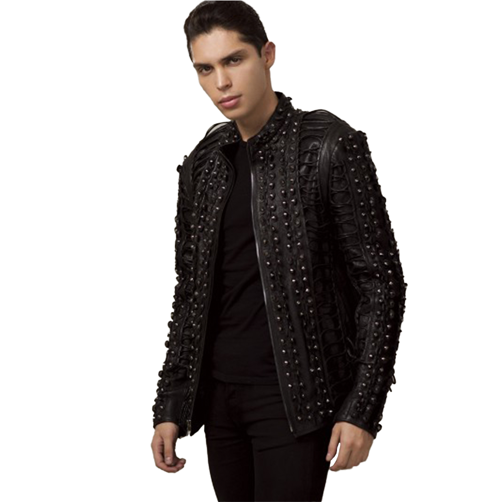 Black Sheepskin Metal-Embellished Jacket