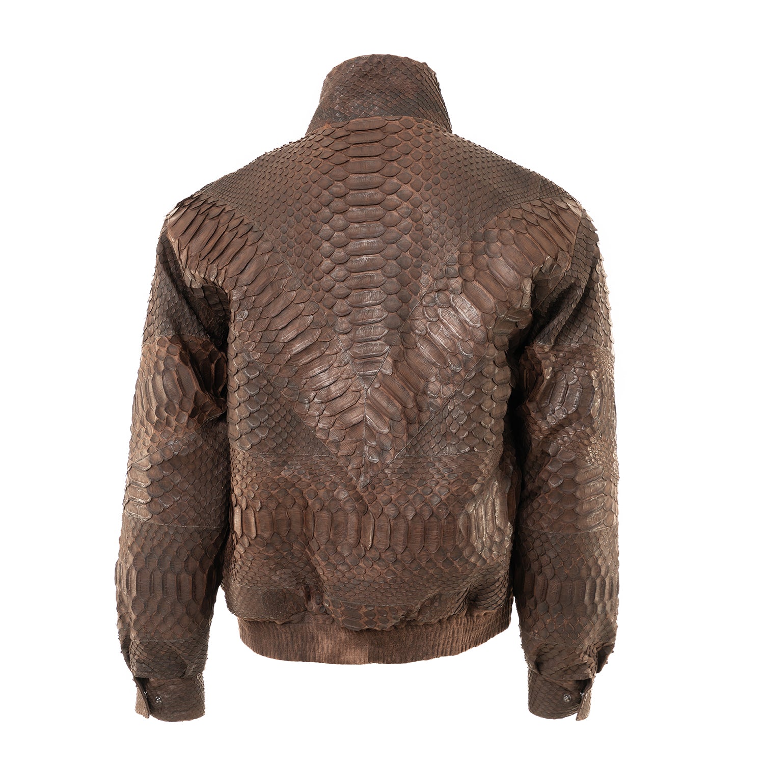 Brown Python Leather Bomber with Oversized Zipper Details
