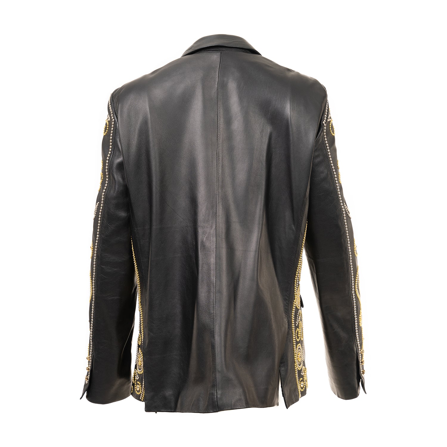 Black Leather Blazer with Metallic & Swarovski Crystal Inlays
