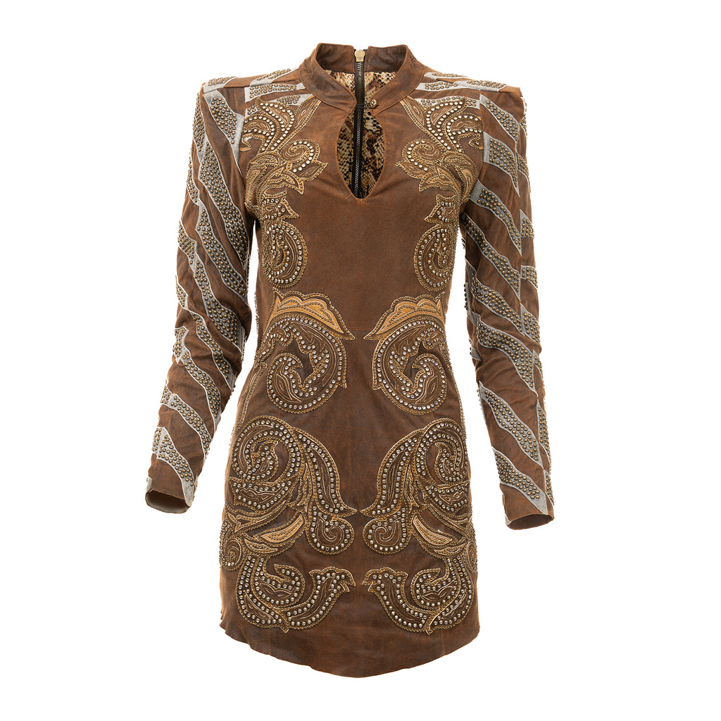 Leather Mini Dress with Swarovski Details