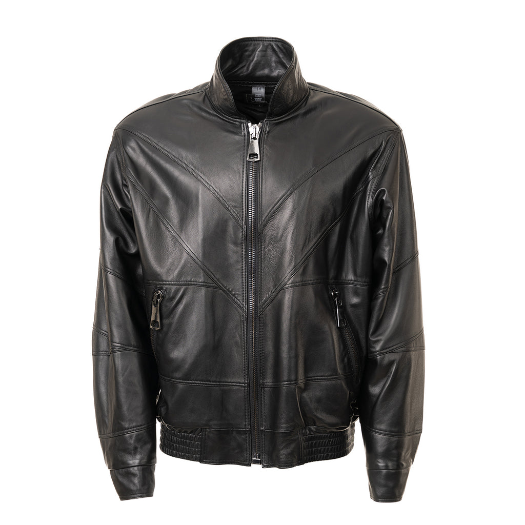 Lamb Leather Jacket with Geometric Paneling