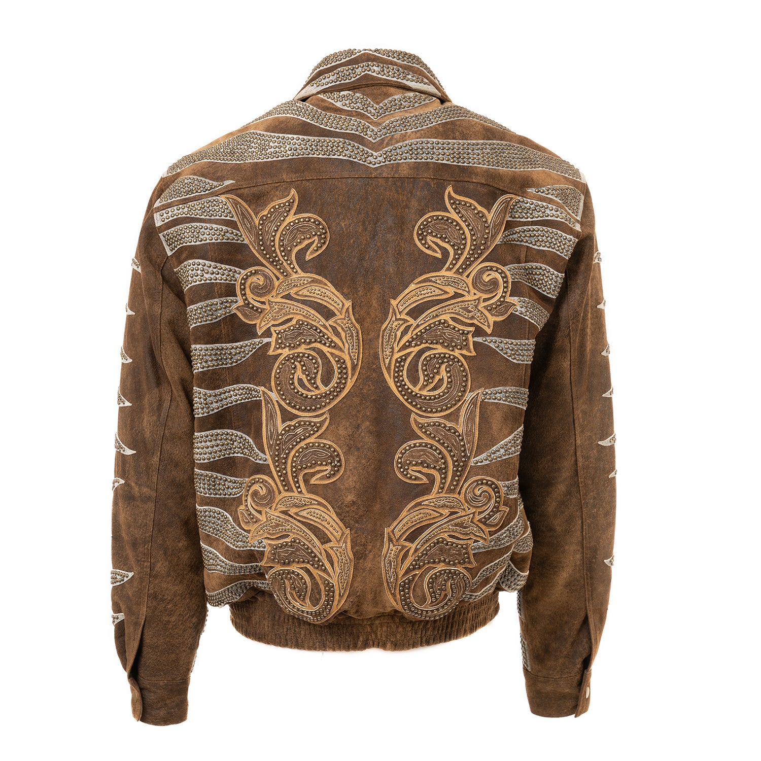 Bronze Leather Bomber with Metallic Inlay Detailing