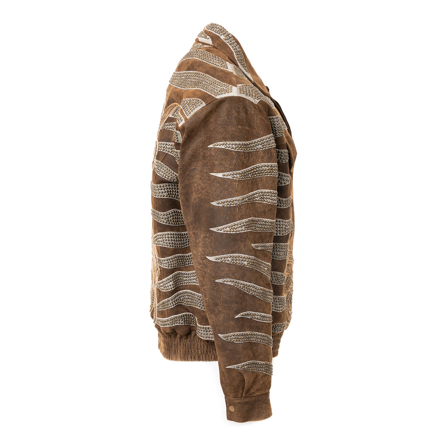 Bronze Leather Bomber with Metallic Inlay Detailing