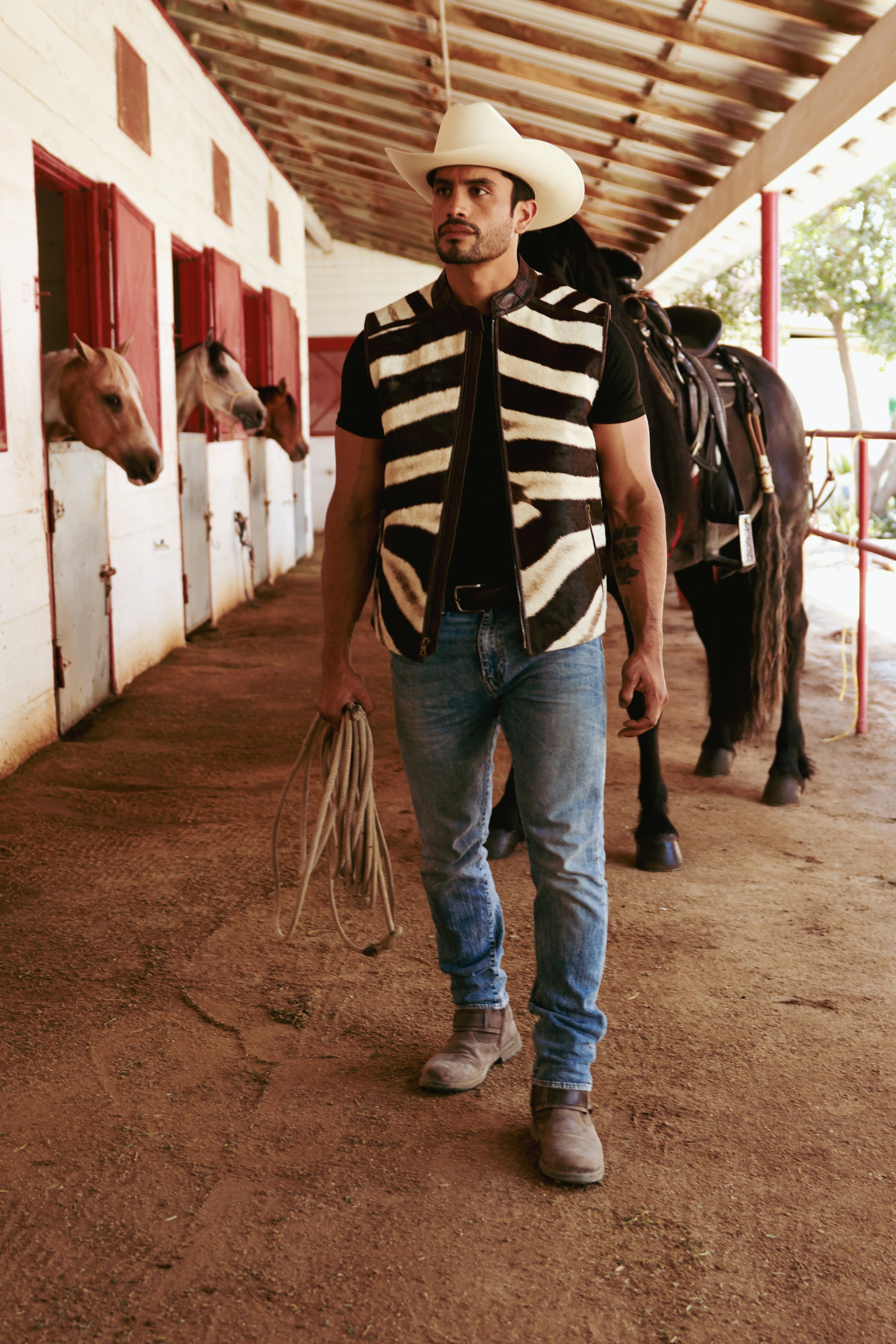 Zebra Leather Vest with Alligator Appliqué